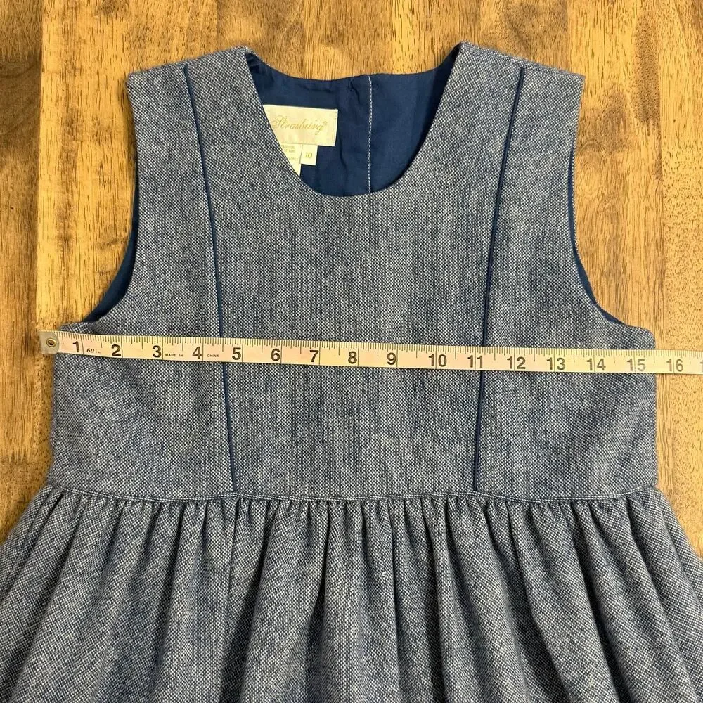 Strasburg Dress Wool Cottagecore Sleeveless Back Buttons Blue Girls Youth 10